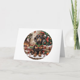 Cartão De Festividades Cachorro Dachshund Elfo de Natal