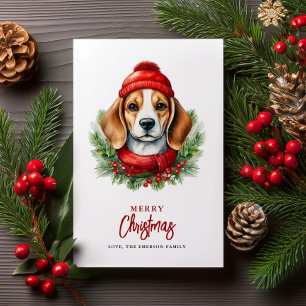 Cartão De Festividades Cachorro de Beagle de Natal com Aquarela