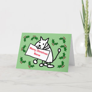 Cartão De Festividades Cachorro de Cartoon Bonito com Holly Christmas