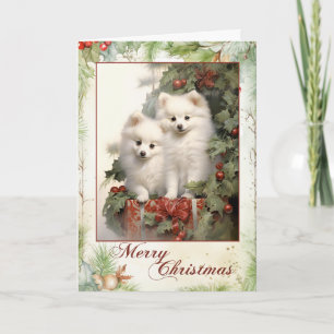 Cartão De Festividades Cachorro de Esquimó Americano Natal Vitoriano