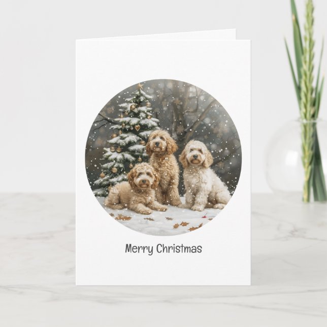 Cartão De Festividades Cachorro de Goldendoodle de Natal (Frente)