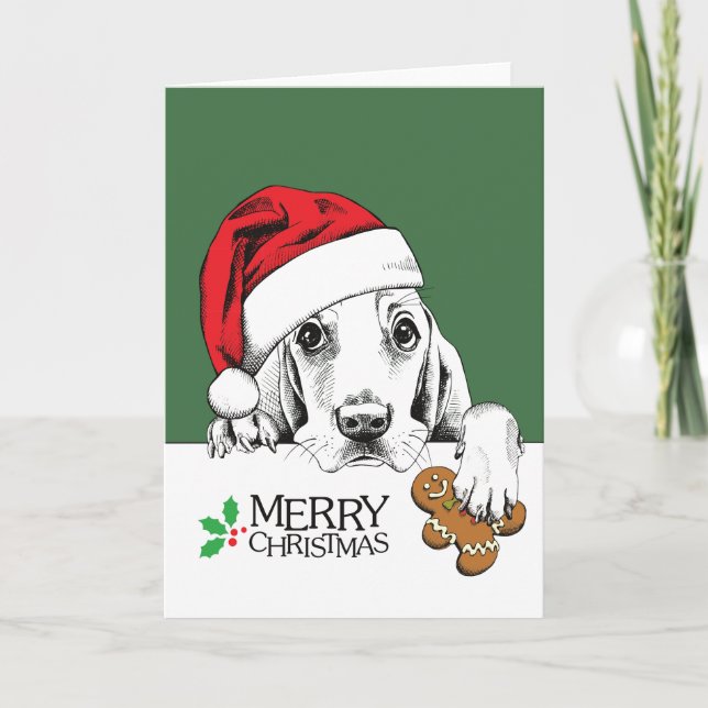 Cartão De Festividades Cachorro de Natal (Frente)
