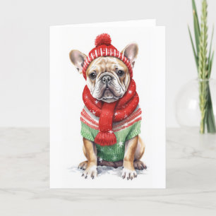 Cartão De Festividades Cachorro de Natal, Bulldogue Francês de Férias EM