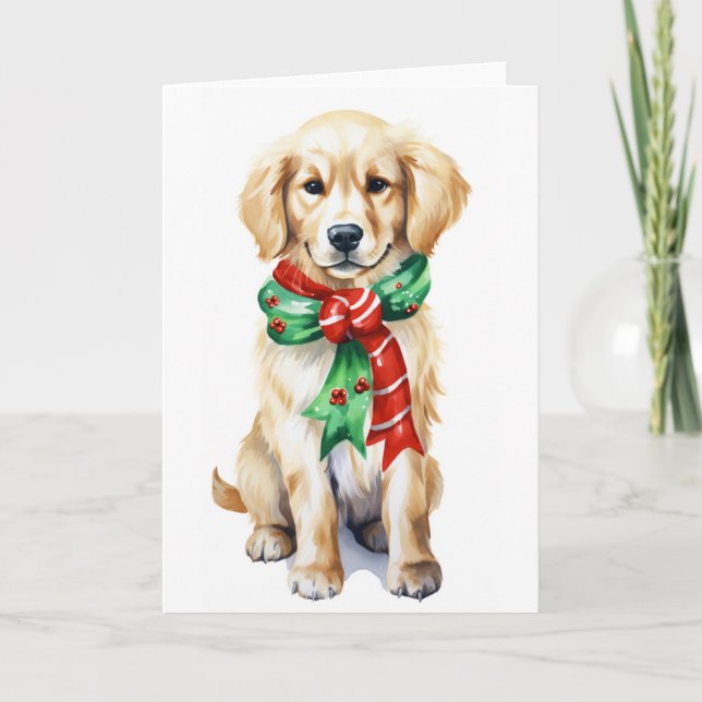 Cartão De Festividades Cachorro de Natal, Cachorro de Férias, Golden Retr (Frente)