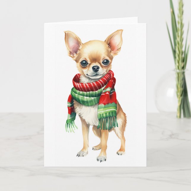 Cartão De Festividades Cachorro de Natal, Chihuahua de Fim de Ano (Frente)