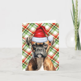 Cartão De Festividades Cachorro de Natal e Xadrez Vermelha Verde