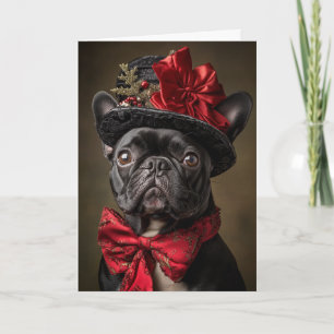 Cartão De Festividades Cachorro de Natal Elegante Vitoriano Bulldog Franc