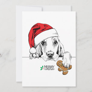 Cartão De Festividades Cachorro De Natal Em Santa Hat Segurando Gingerpão