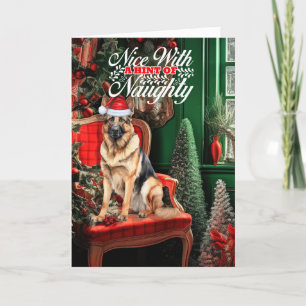 Cartão De Festividades Cachorro de Natal german shepherd travesso ou lega