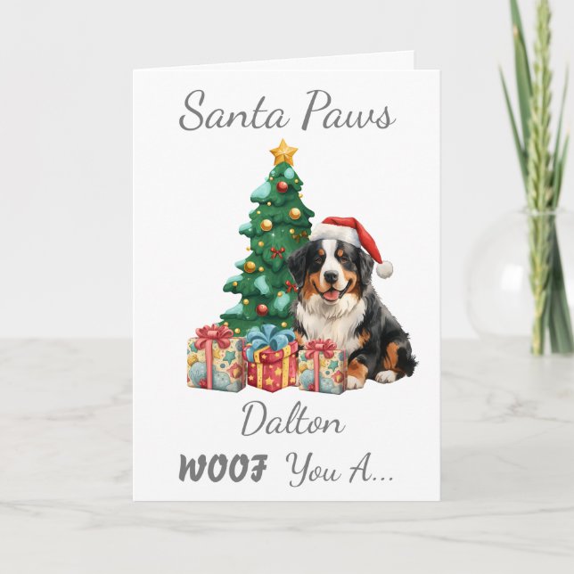 Cartão De Festividades Cachorro de Natal Personalizável Montanha Bernese (Frente)