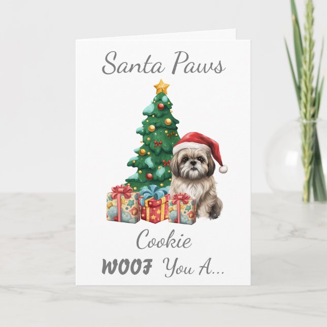 Cartão De Festividades Cachorro de Natal Personalizável Shih Tzu (Frente)