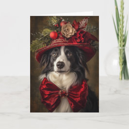 Cartão De Festividades Cachorro de Natal Vitoriano Border Collie