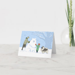 Cartão De Festividades Cachorro de Neve Keeshond - Cachorro Fresco de inv