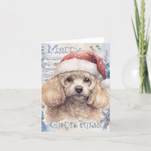 Cartão De Festividades Cachorro de Poodle Cachorro de inverno Aquarela