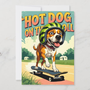 Cartão De Festividades Cachorro de skate verão engraçado retrô praia