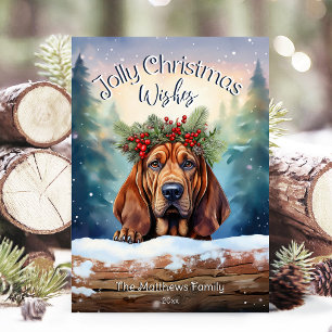 Cartão De Festividades Cachorro de Snowy Forest no Natal