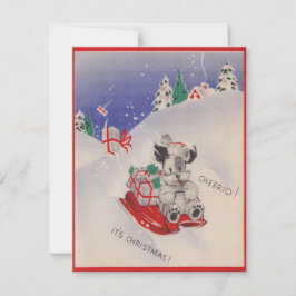 Cartão De Festividades Cachorro de Trenó de Natal Vintage Cheerio