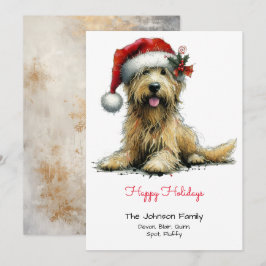 Cartão De Festividades Cachorro Desgrenhado com Chapéu de Papai Noel Verm