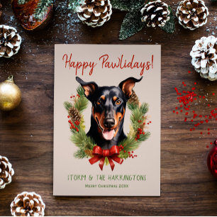 Cartão De Festividades Cachorro Doberman Natal Feliz Patolas de Natal Fer