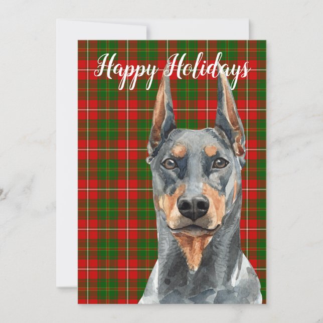 Cartão De Festividades Cachorro Doberman Pinscher em Aquarela Personaliza (Frente)