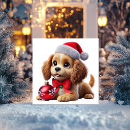 Cartão De Festividades Cachorro Dourado com Enfeite