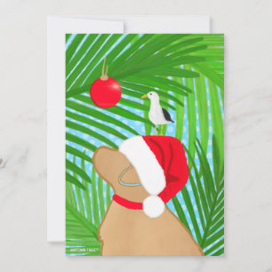 Cartão De Festividades Cachorro Dourado Tropical Papai Noel Gaivota Natal