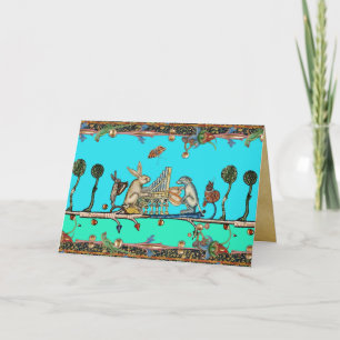 Cartão De Festividades CACHORRO E COELHO DE ANIMAIS DIEVAIS BRINCANDO Azu