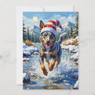 Cartão De Festividades Cachorro Energetico Blue Heeler Rio de Inverno Nat