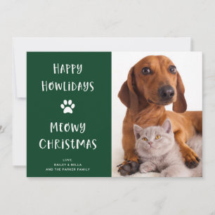 Cartão De Festividades Cachorro Engraçado e Gato Natal com Foto
