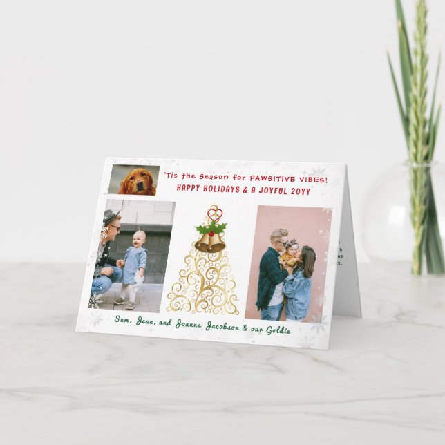 Cartão De Festividades Cachorro Engraçado Gato Patas Positivas 3 Fotos El (Frente)