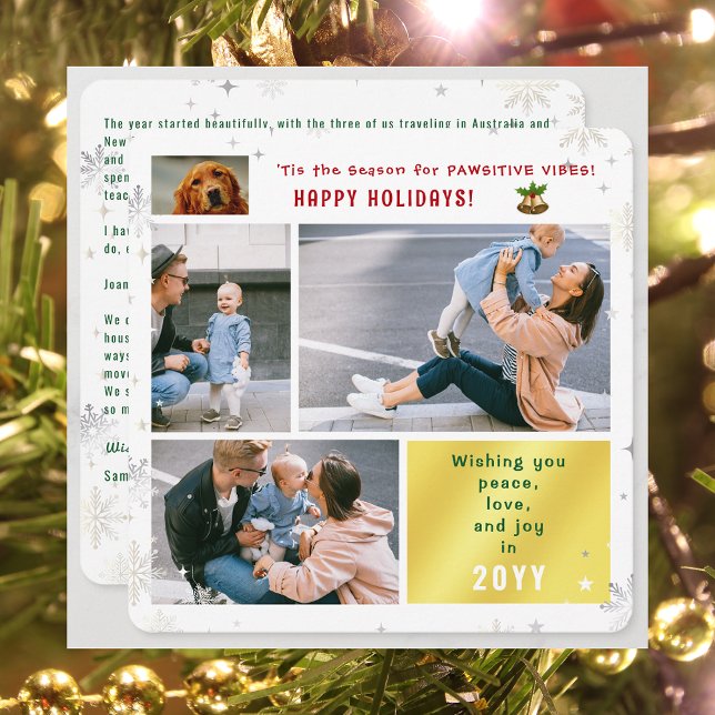 Cartão De Festividades Cachorro Engraçado Paz Amor Joy 4 Fotos Bonitas Mo (Elegant Cute Funny Pawsitive Vibes Pet Dog Happy Holidays 4 Photos Peace Love Joy Snowflakes Letter)