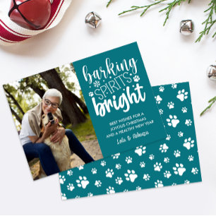 CARTÃO DE FESTIVIDADES CACHORRO ESPIRITO BRILHO PÁWS TEAL CHRISTMAS
