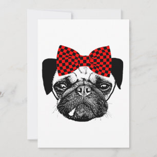 Cartão De Festividades Cachorro fêmea Vestindo Checker Arco arte de estim