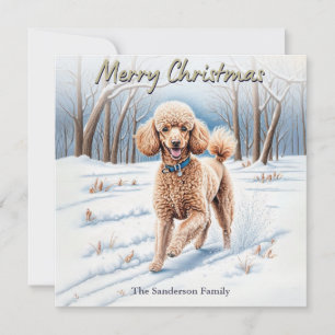 Cartão De Festividades Cachorro Festivo na Neve Aquarela Poodle Natal