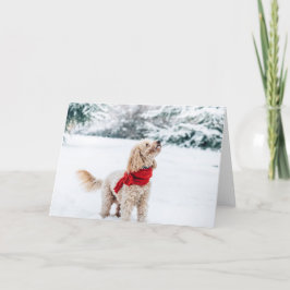 Cartão De Festividades Cachorro fofo com cachecol vermelho