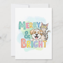 Cartão De Festividades Cachorro Fofo & Gato Alegre & Brilhante 