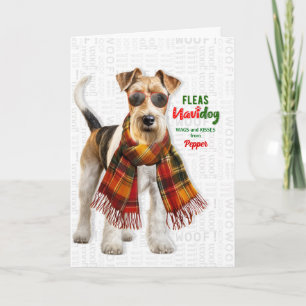 Cartão De Festividades Cachorro Fox Terrier Fofinho Pulgas Navidog com No