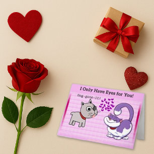 Cartão De Festividades Cachorro Gato Amor Desenho Animado Rosa Divertido