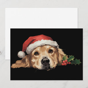 Cartão De Festividades Cachorro Golden Retriever Chapéu de Papai Noel de 