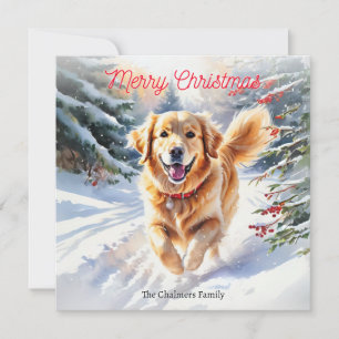 Cartão De Festividades Cachorro Golden Retriever Goldie na Neve Natal