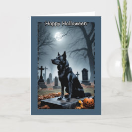 Cartão De Festividades Cachorro Guardião Preto no Cemitério no Halloween