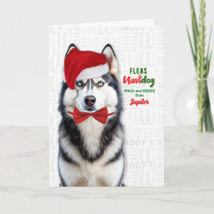Cartão De Festividades Cachorro Husky Elegante Piadas de Pulgas Navidog c