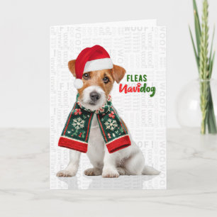 Cartão De Festividades Cachorro Jack Russell Piadas Pulgas Navidog Natal