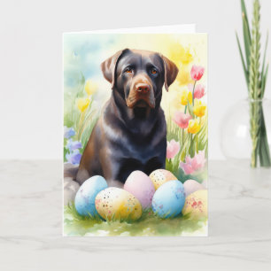 Cartão De Festividades Cachorro Labrador Preto com Ovos de Páscoa