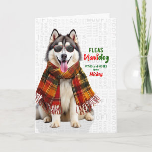 Cartão De Festividades Cachorro Malamute Fofo Piadas de Pulgas Navidog co