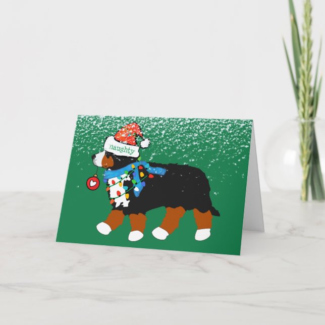 Cartão De Festividades Cachorro Malvado da Montanha Bernese de Natal Pers (Frente)