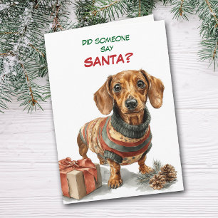 Cartão De Festividades Cachorro Marrom Bonito Dachshund Procura o Papai N