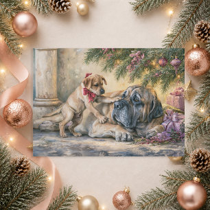 Cartão De Festividades Cachorro Mastiff Filhote Árvore de Natal