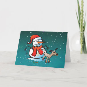 Cartão De Festividades Cachorro mijando num boneco de neve