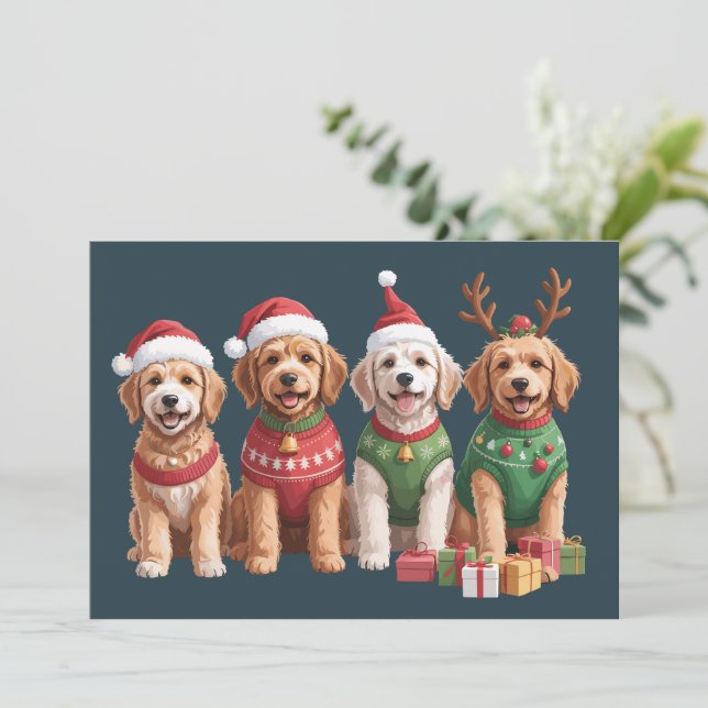Cartão De Festividades Cachorro Natal Goldendoodle Natal Amante de Cachor (Em pé/Frente)